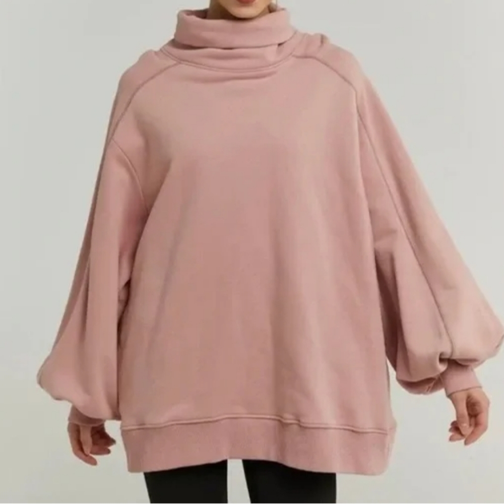 LIT Active Whisper Oversized Turtleneck Sweatshirt Puff Sleeves XS Pink. NWT
